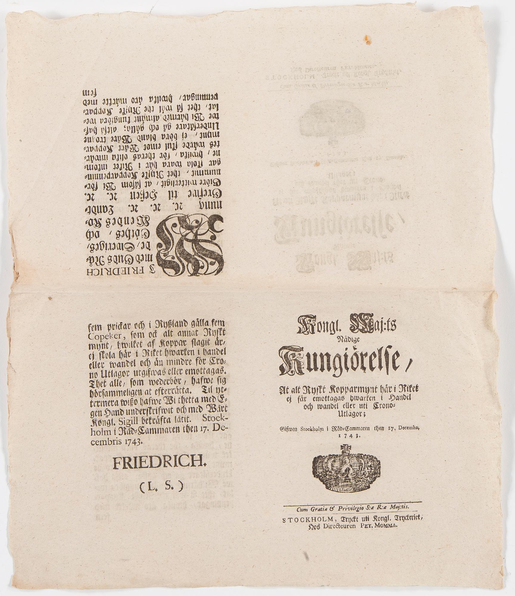 BANKSEDEL 1776/NUMISMATIKA, 1700/1800-tal.