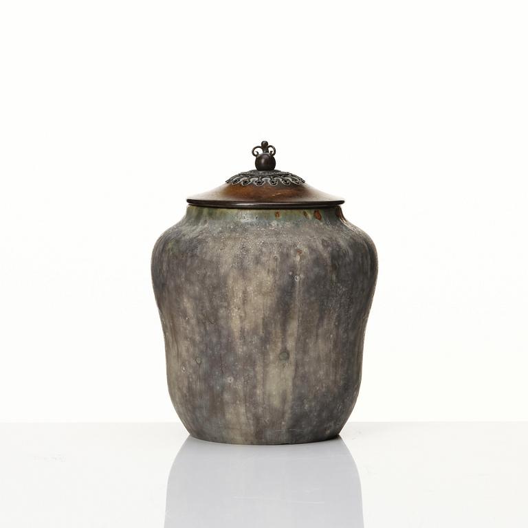 Patrick Nordström, a stoneware vase with bronze cover, Royal Copenhagen, 1918.