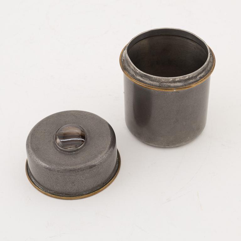 Estrid Ericson, a pewter, brass and agate jar, Svenskt Tenn, 1957.