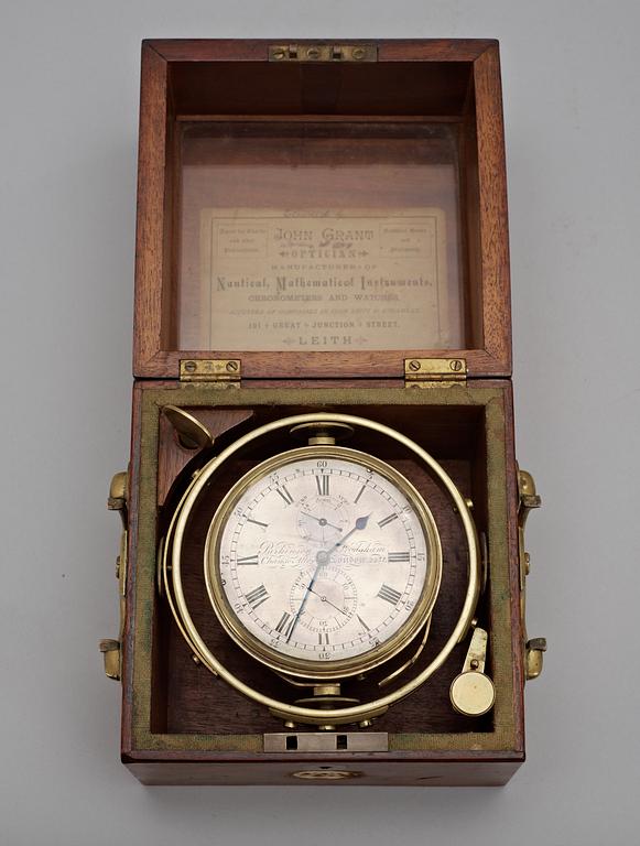 A Victorian middle 19th Century mahogny and brass-mounted Parkinson & Frodsham two days Marine Chronometer.