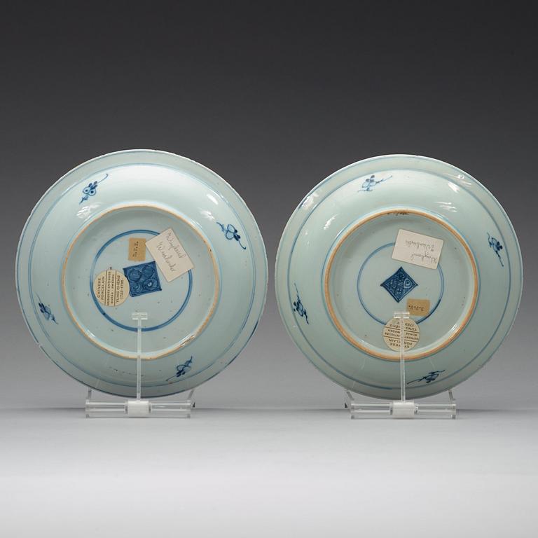 Two blue and white dishes, Qing dynasty, 18th Century.