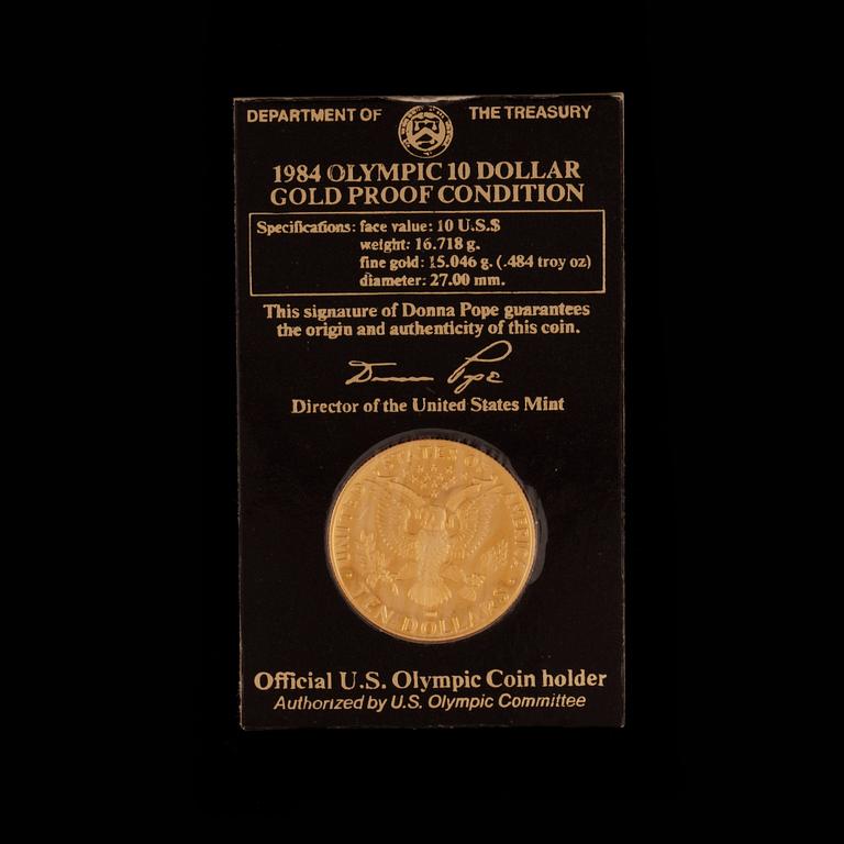 GULDMYNT, 10 dollar, US Olympics 1984.