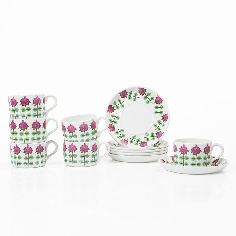 Stig Lindberg, Teacups and saucers, 6 pieces, “Pynta”, Gustavsberg.