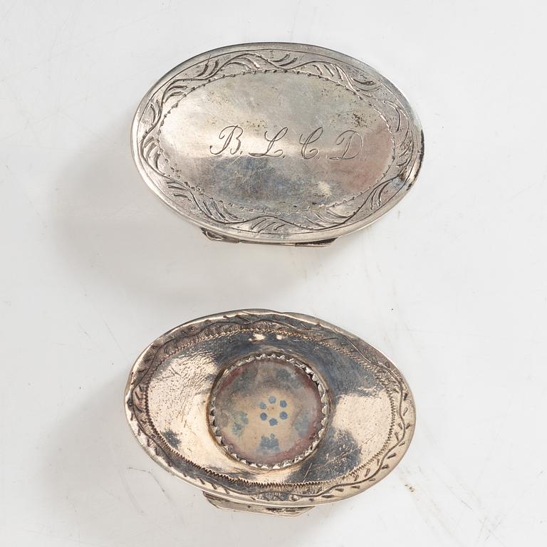 Five Swedish silver boxes, 18th-19th Century.
