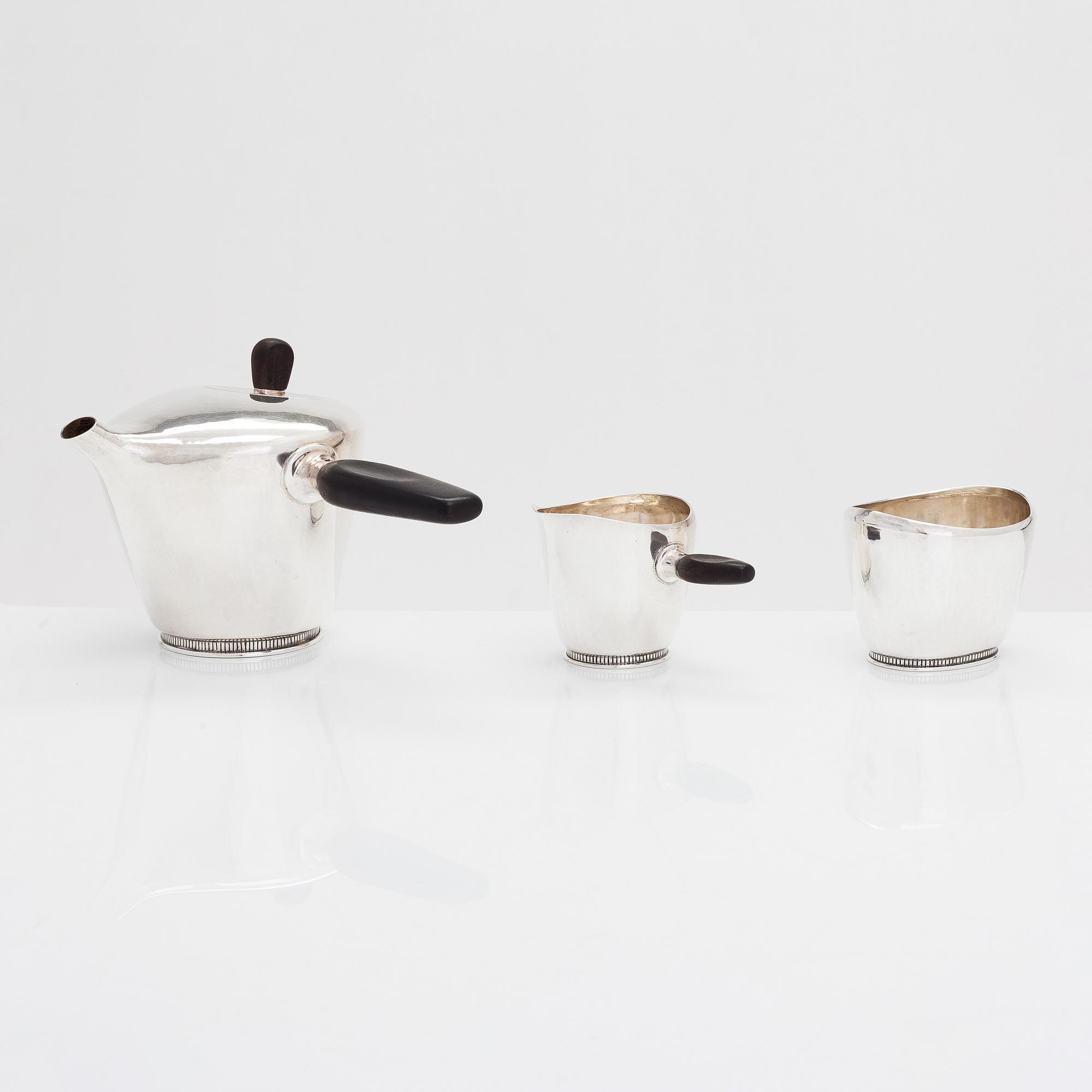 Hannes Niemi, a 3-piece silver hot chocolate/ coffee set, Helsinki 1955.