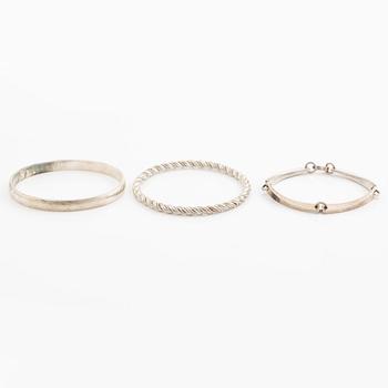 Three bracelets, silver.