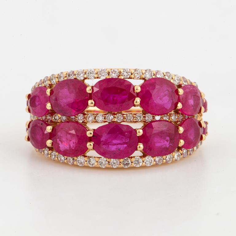 Oval shaped ruby and brilliant-cut diamond ring.