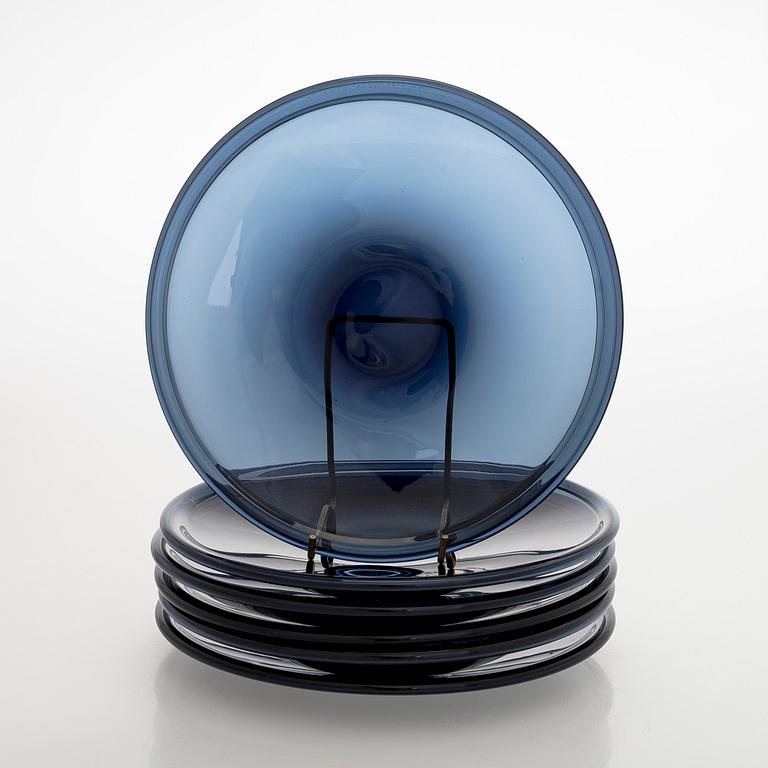 Timo Sarpaneva, six glass plates ' 'Band rim', signed  Timo Sarpaneva Iittala -57.