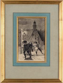 MAURICE LELOIR, Tuschlavering, signerad.