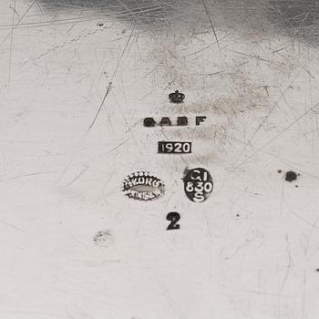 Georg Jensen, a 830/1000 silver "Blossom" tray, Copenhagen 1920, Swedish import marks GAB F.