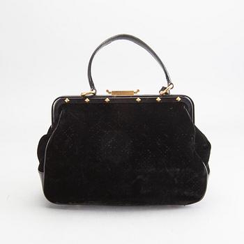 GUCCI, väska, "Black diamante velvet and leather stirrup Top- handle bag".