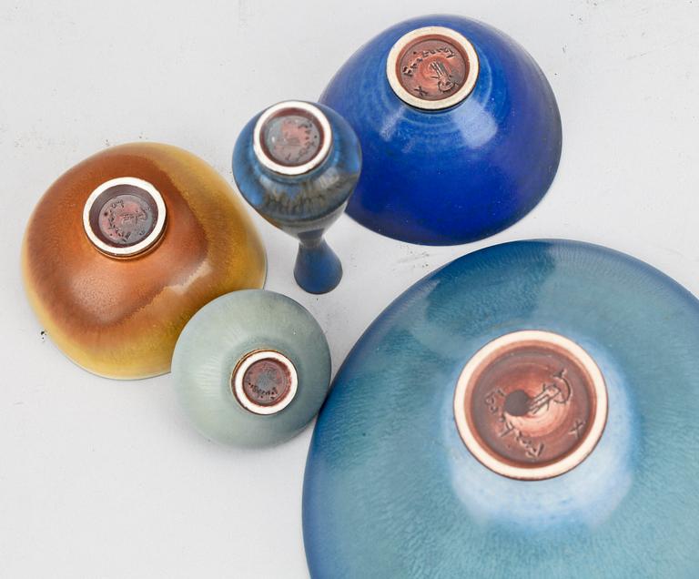 MINIATYRER, 5 st, stengods, Berndt Friberg, Gustavsberg, signerade.