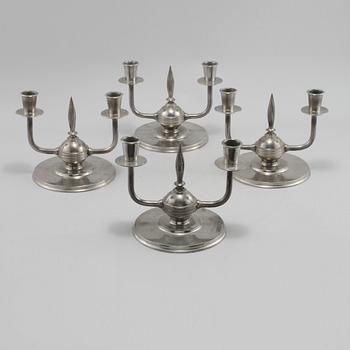 KANDELABRAR, 4 st, tenn, Norrhammars bruk, art deco, 1930-tal.