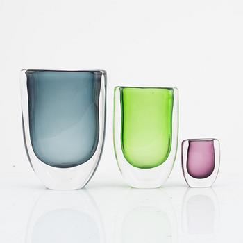 Vicke Lindstrand, vases, 3 pcs, Kosta Boda.