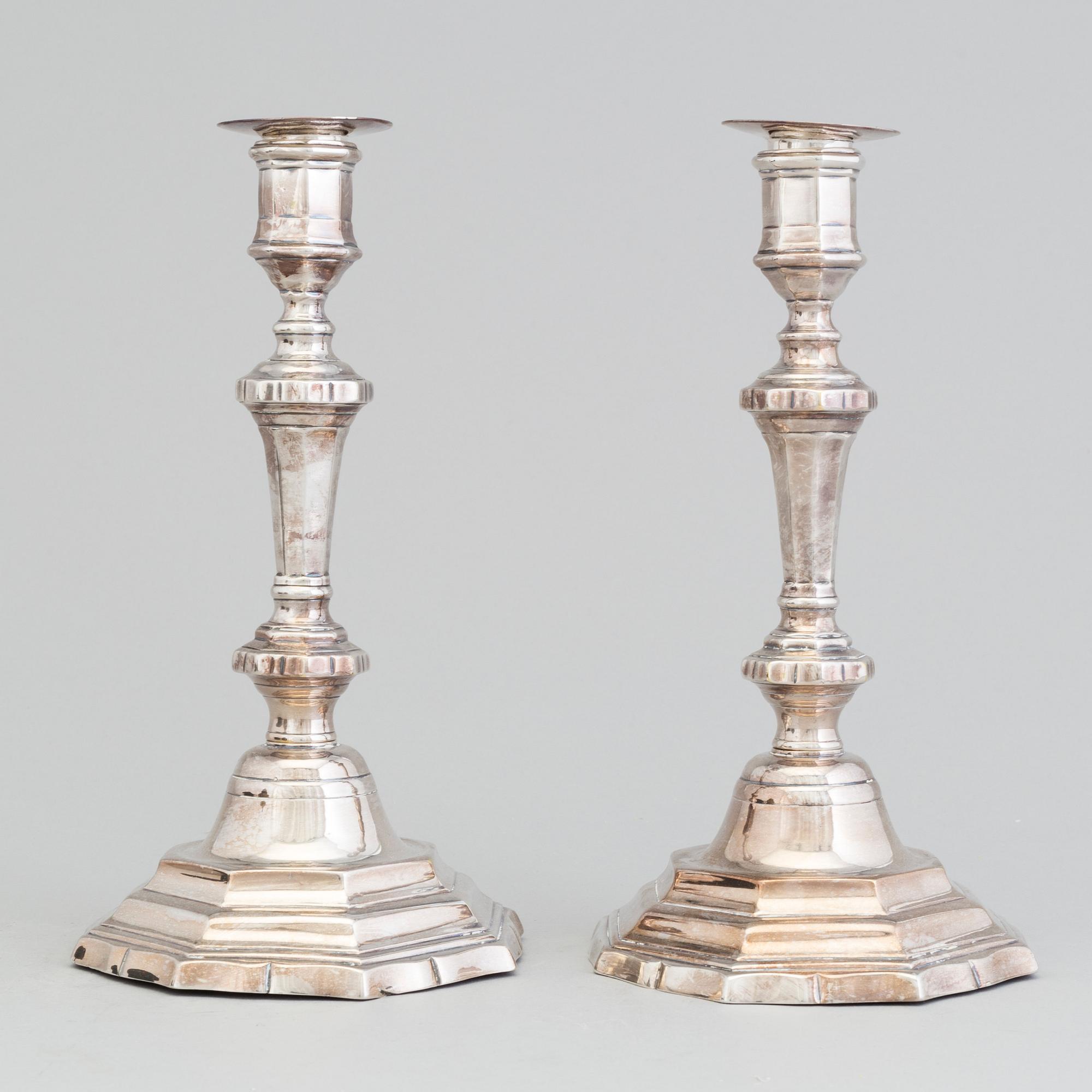 A pair of silver plated candlesticks, France, second half of the 18th century.