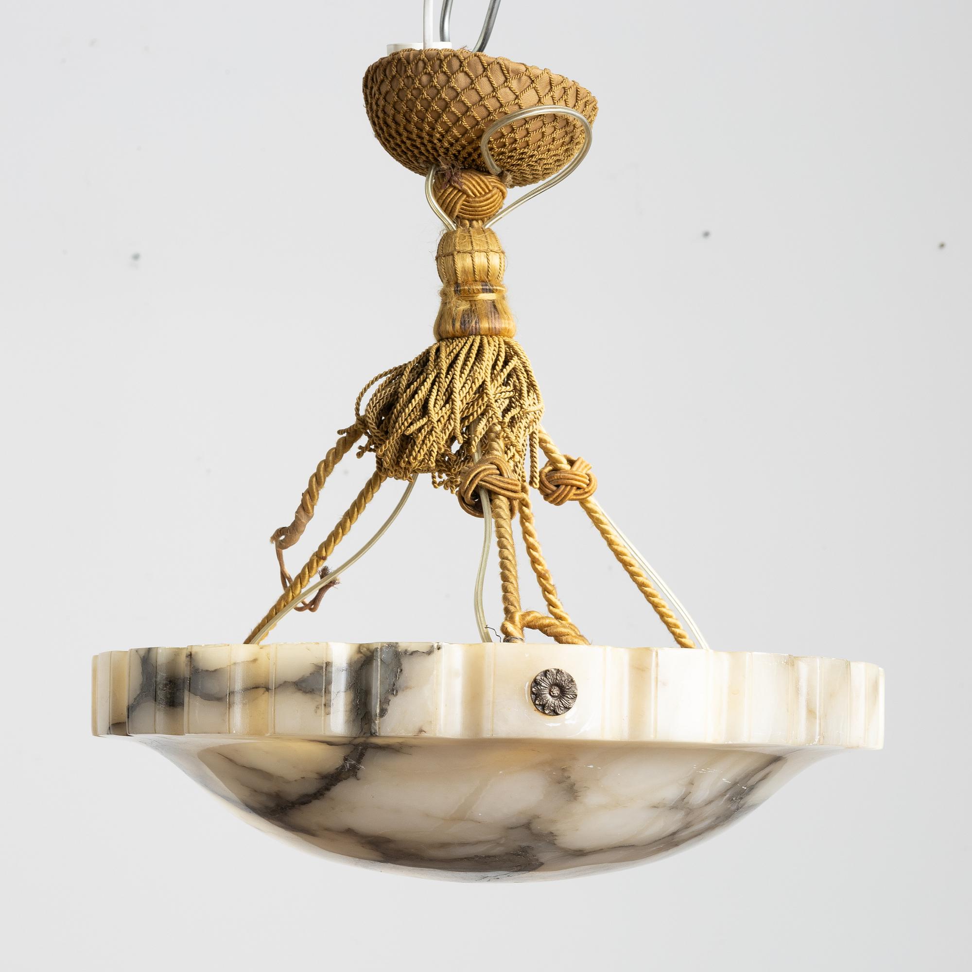 A ceiling lamp, alabaster, 1920s.
