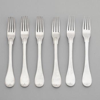 A set of six Swedish silver dinner-forks, mark of Johan Fredrik Wildt, Stockholm 1796.