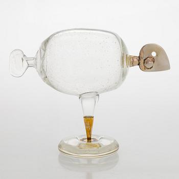 Oiva Toikka och Mauno Honkanen, glasfågel, osignerad, Silver .830. Tillverkare A. Tillander. 1985.