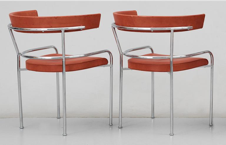 A pair of  Gunnar Asplund chromed steel and leather armchairs by Källemo Sweden.