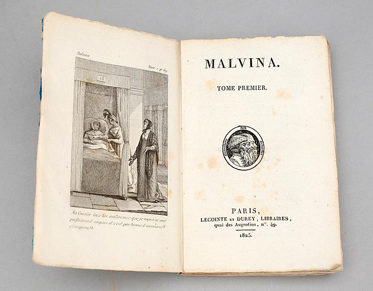 BÖCKER, 3+4, bla "Malvina" vol I-III, av Sophie Cottin, Paris 1825.