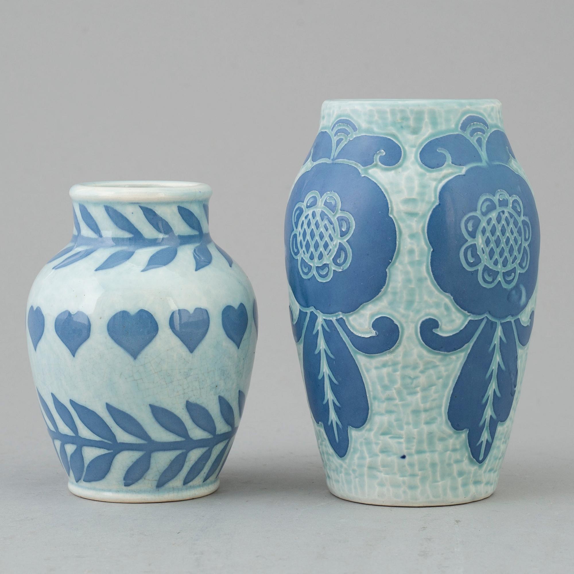 Two vases by Josef Ekberg, Gustavsberg, 1924 and 1908.