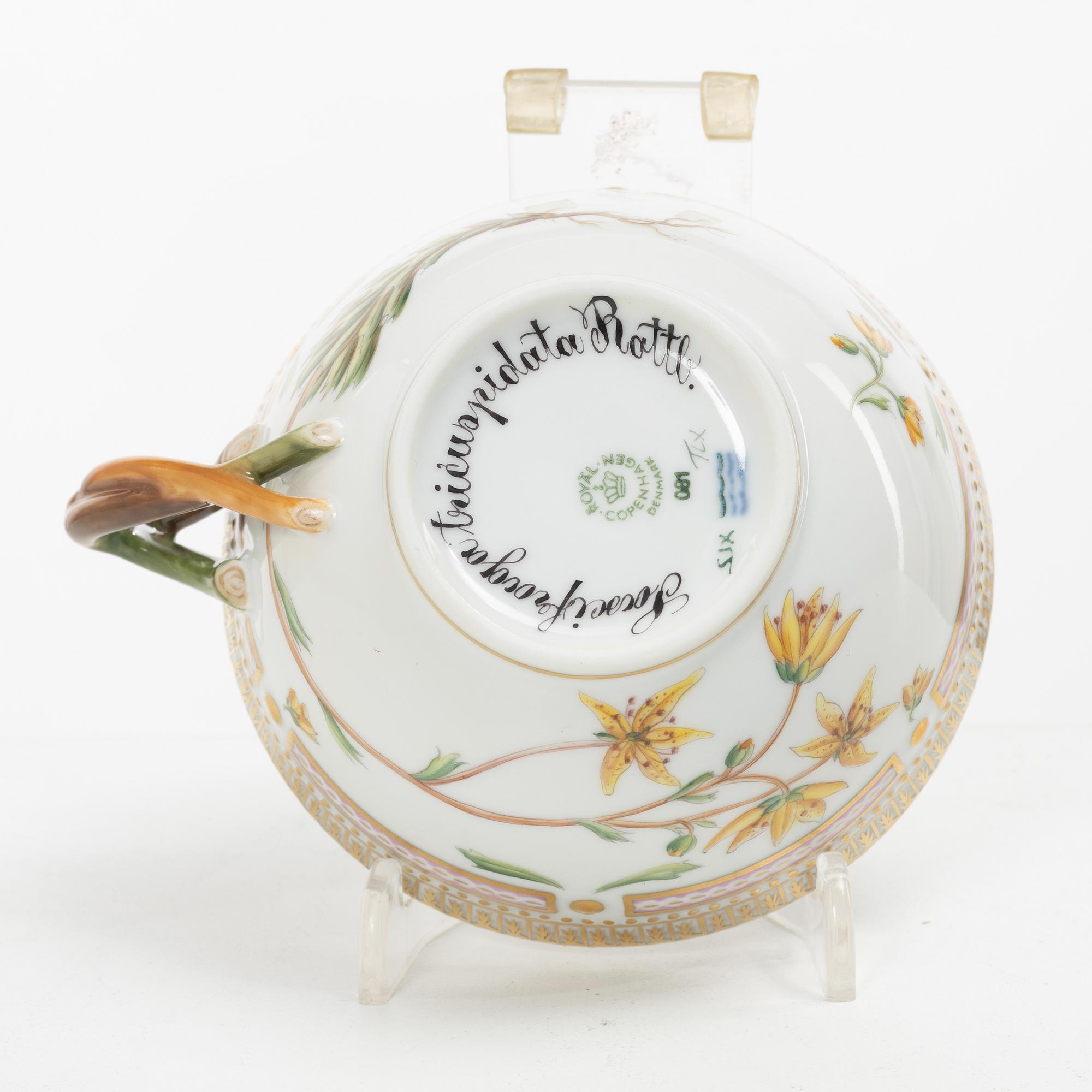 Royal Copenhagen, a 'Flora Danica' tea cup and saucer, Denmark, 1953.