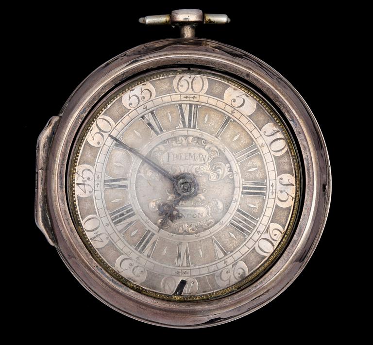 FICKUR, med ytterboett, silver märkt Freeman London troligen 1700-tal.