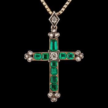 An emerald and old-cut diamond necklace.