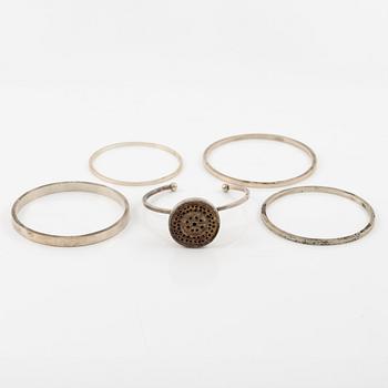 Lars Arby, five arm rings, sterling silver, Gothenburg 1963, 1966 and 1967.