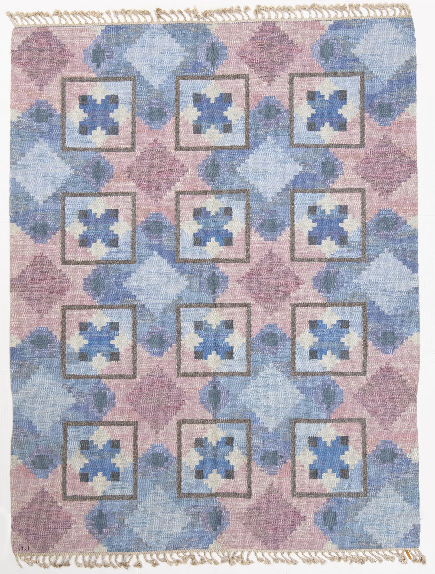 Judith Johansson, carpet, flat weave, "Stjärnöga", ca 259 x 196 cm, signed JJ.
