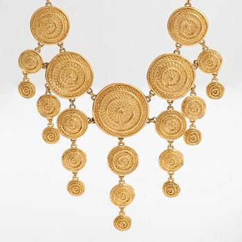 Dior, halsband och örhängen, guldfärgad metall. Märkta Chr. Dior och Chr. Dior Germany. 1980-tal.