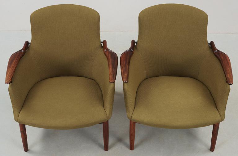 A pair of Finn Juhl 'NV-53' easy chairs, cabinetmaker Niels Vodder, Denmark 1960's.