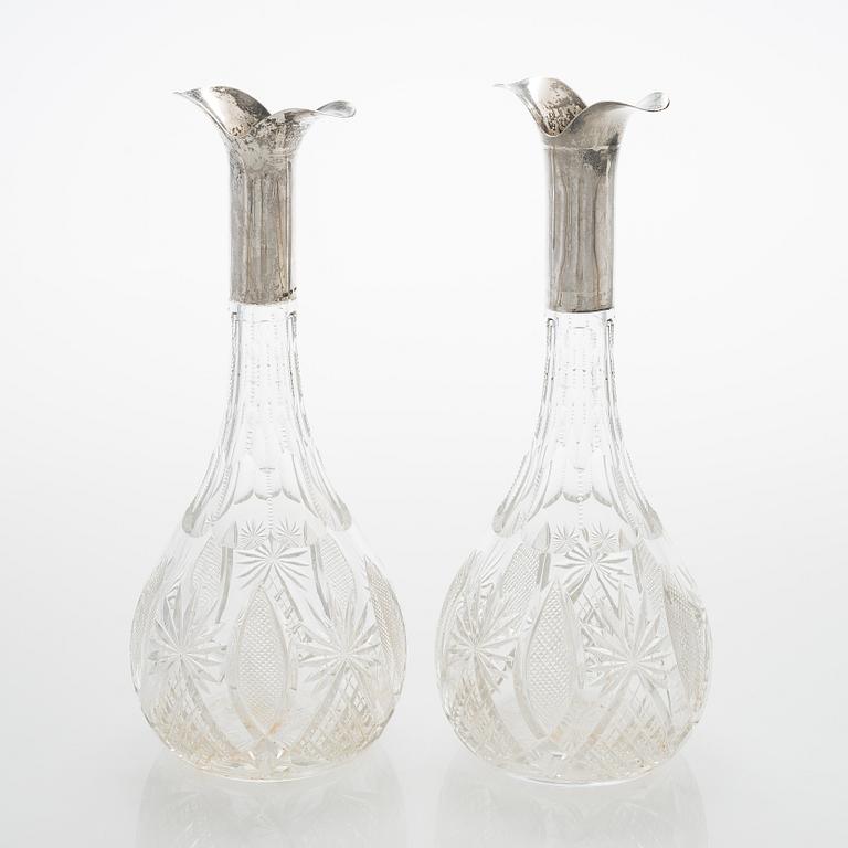 Two carafes with silver mounting, maker's mark of Wilhelm Pettersson, Turku, Finland 1910.