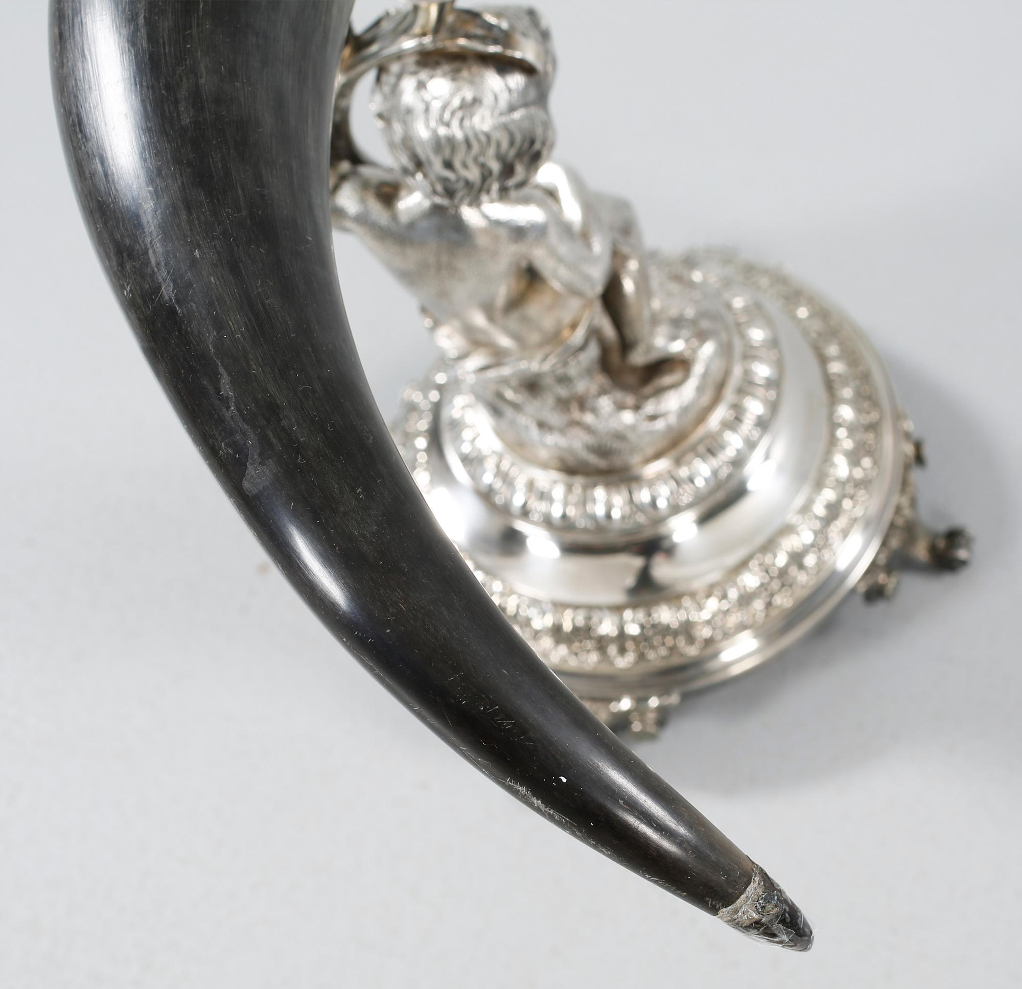 A drinking horn with epns mounting, GAB, Stockholm, late 19th century.