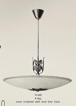 Harald Notini, taklampa, modell "11445", Arvid Böhlmarks Lampfabrik, Stockholm, 1940-tal.