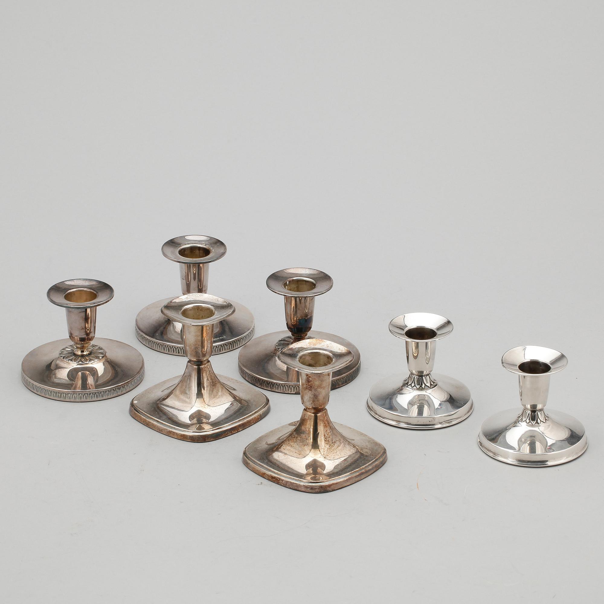 LJUSSTAKAR, 7 st, silver, bl.a. Tore Eldh, 1900-talets andra hälft.