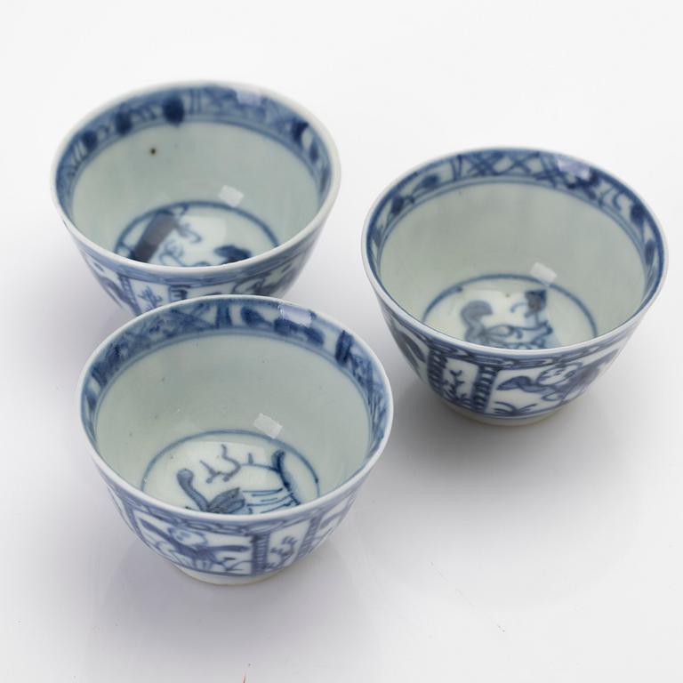 Koppar, 3 st, porslin, Kina, Qingdynastin, 1800-tal.