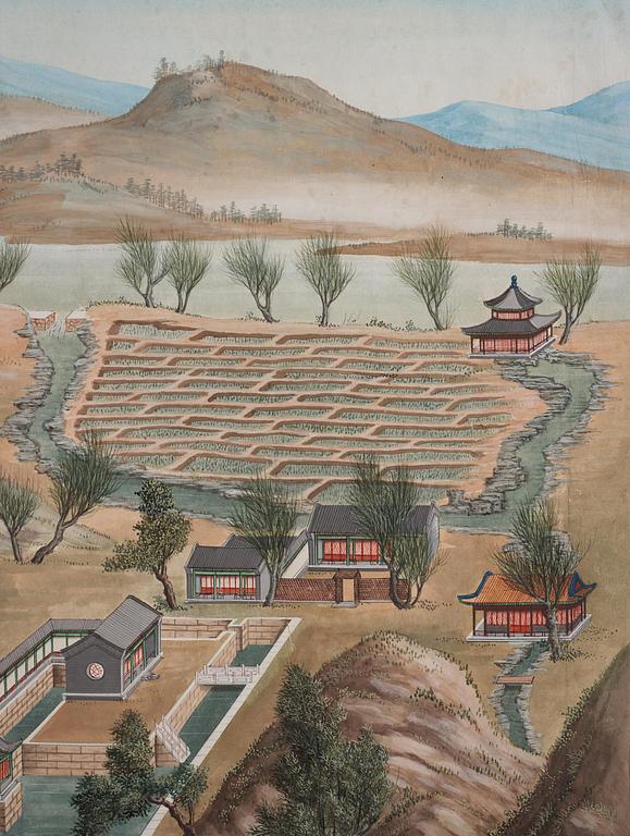 A group of five Chinese gouache paintings, Qing dynasty, late 18th century, by anonymous artist.