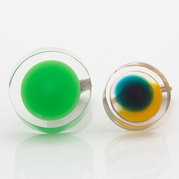 Siv Lagerström, cufflinks, six pieces, acrylic plastic and metal, 1970s.