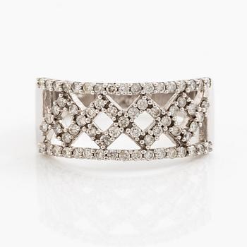 Ring, 14K white gold with small diamonds in a grid pattern.