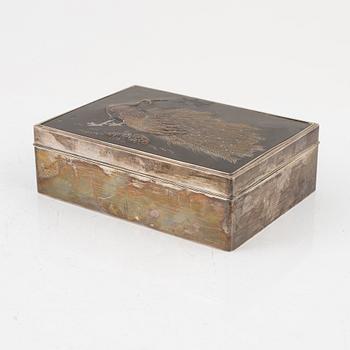 A Japanese silvered box, 20th Century. Signed.