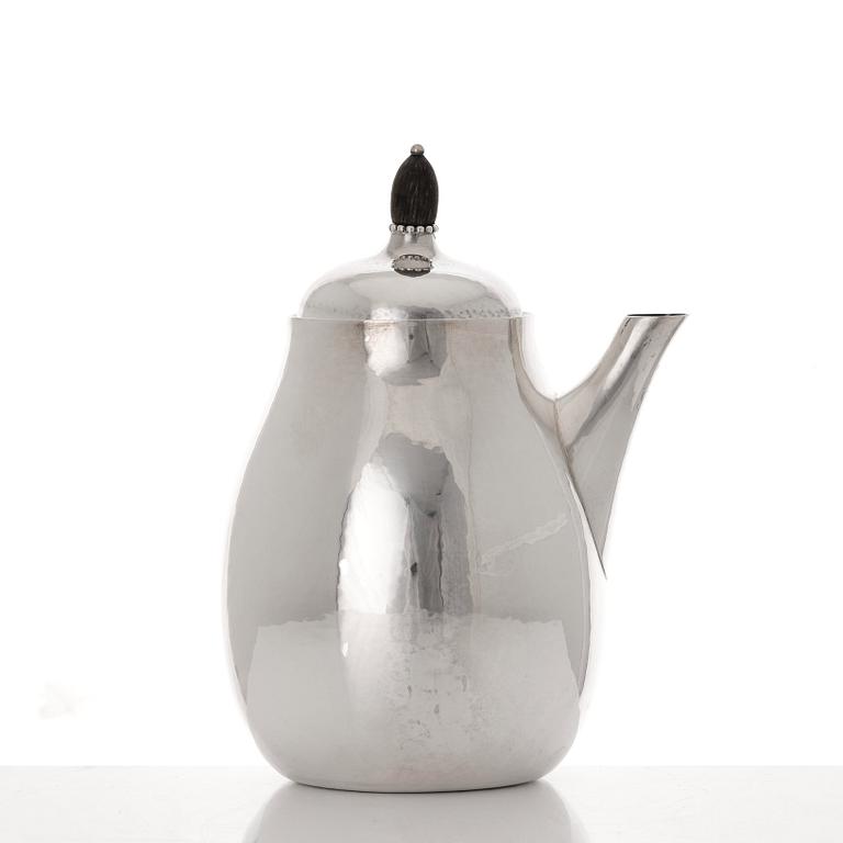 Georg Jensen, a set of three pieces of sterling coffee service, Copenhagen 1925-44 (the sugar bowl 1925-33), design nr 80 A and B.