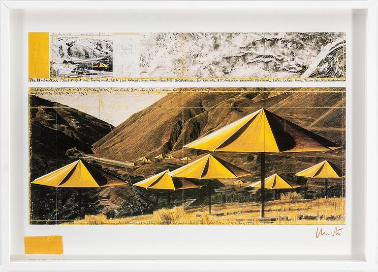 CHRISTO & JEANNE-CLAUDE, offset print in colour, 'The Umbrellas (Joint project for Japan and USA)', signed Christo.