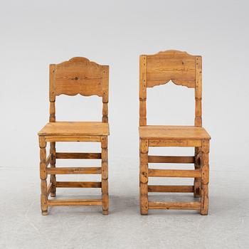Five swedish provincial 19th century chairs.
