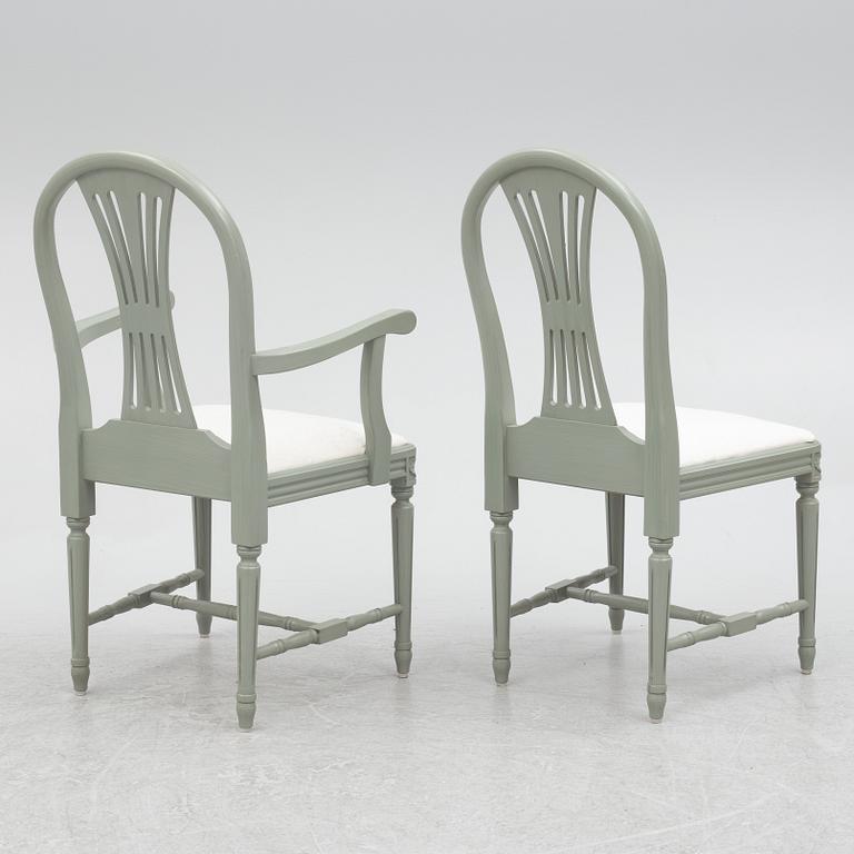 Dining table, with 2 armchairs and 6 chairs, Gustavian style, late 20th century.