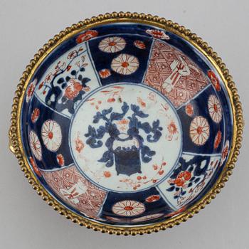 A Japanese imari bowl, with  European bronze mount, 19th century.