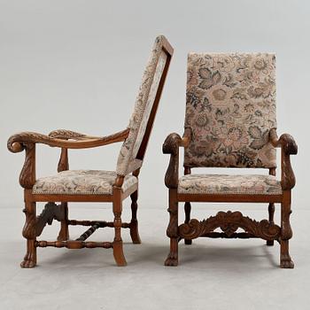 KARMSTOLAR, ett par, barockstil, 1900-talets första hälft.