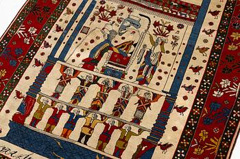 A pictoral Qashqai rug, Southwest Persia, c. 222 x 152 cm.