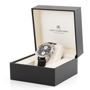 Sjöö Sandström, Royal Steel Chronograph, wristwatch, 42 mm.