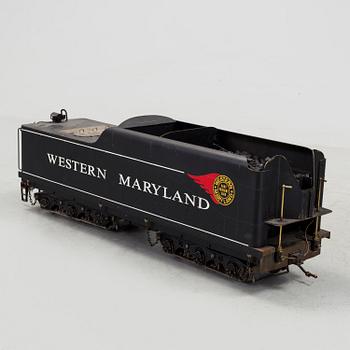 MODELL AV ÅNGLOK, med tender, "4-8-4 Western Maryland 1402", tillverkad av Gunnar Eriksson, spårvidd 3,5 tum.